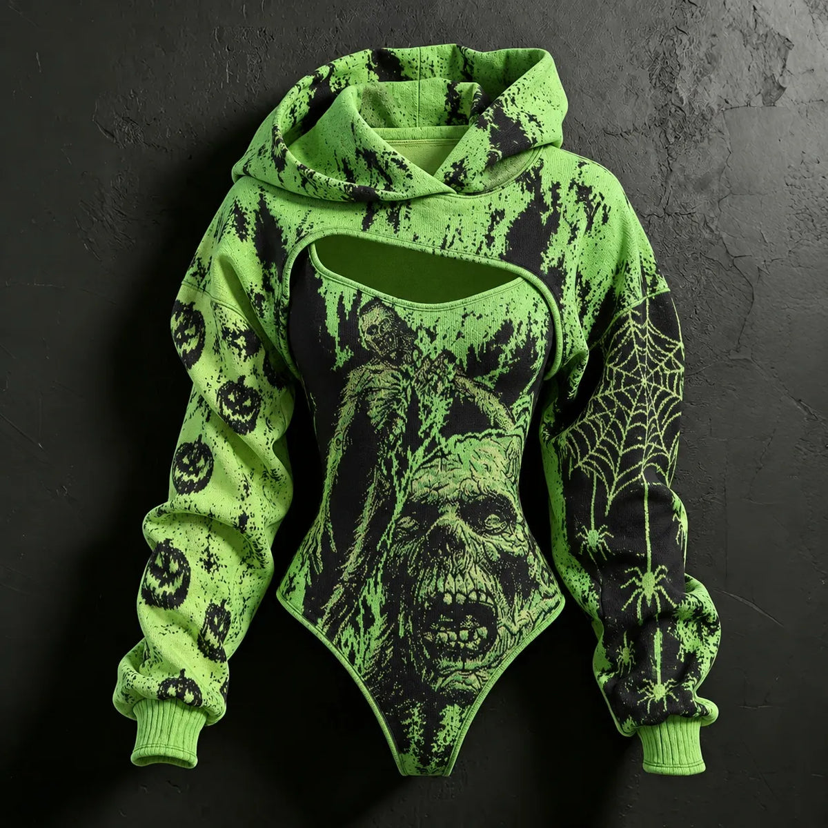 Women's Halloween Skull And Pumpkin Print Hoodie Two-piece Set