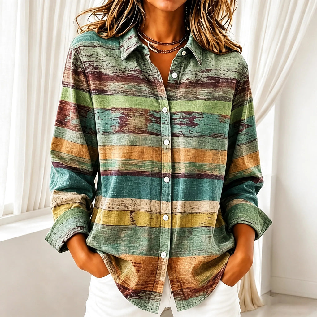 Women's Retro Abstract Striped Print Casual Long-sleeve Shirt
