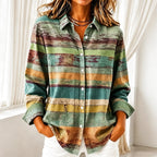 Women's Retro Abstract Striped Print Casual Long-sleeve Shirt