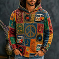 Men's Peace Van Vinyl Music Notes Patchwork Print Zipper Hoodies