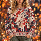 Women's Japanese Style Dragon, Pagoda And Red Moon Halloween Knit Sweater