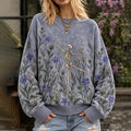 Women's Halloween Skeleton Dancing In The Flower Field Printed Sweater