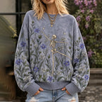 Women's Halloween Skeleton Dancing In The Flower Field Printed Sweater