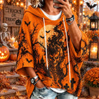 Women's Halloween Pumpkin Skeleton Moon Print Pullover Hoodie