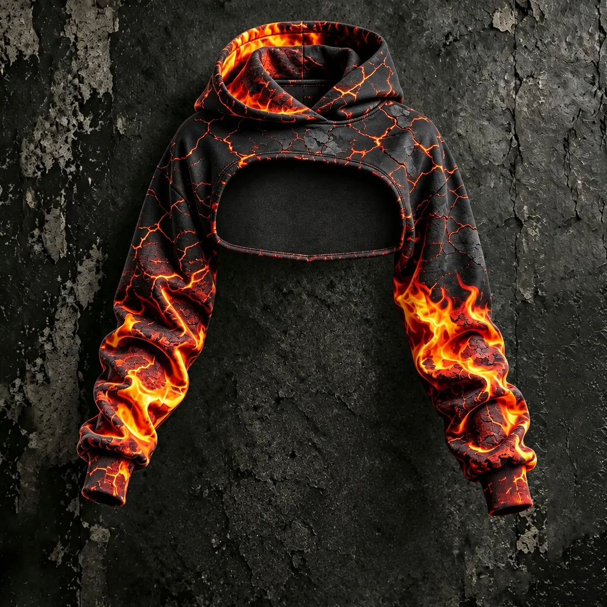 Women's Retro Halloween Flame Crack Print Hoodie Suspender Dress Two-piece Set
