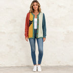 Women's Playful Black Cat Colorblock Design Relaxed Fit Button Front Knit Cardigan Sweater