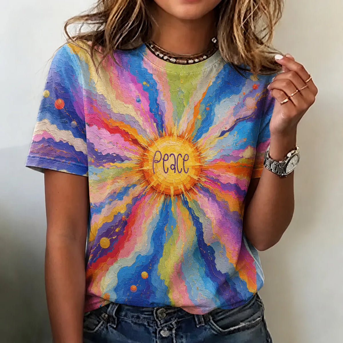 Women's Retro Bohemian Hippie Style Printed T-shirt