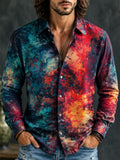 Men's Colorblock Tie Dye Print Long Sleeve Shirt