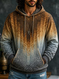 Men's Vertical Gradient Arabic Calligraphy Geometric Floral Print Hoodies