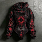 Women's Halloween Mysterious Ethnic Pattern Printed Hoodie Set, 2 Pieces