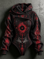Women's Halloween Mysterious Ethnic Pattern Printed Hoodie Set, 2 Pieces