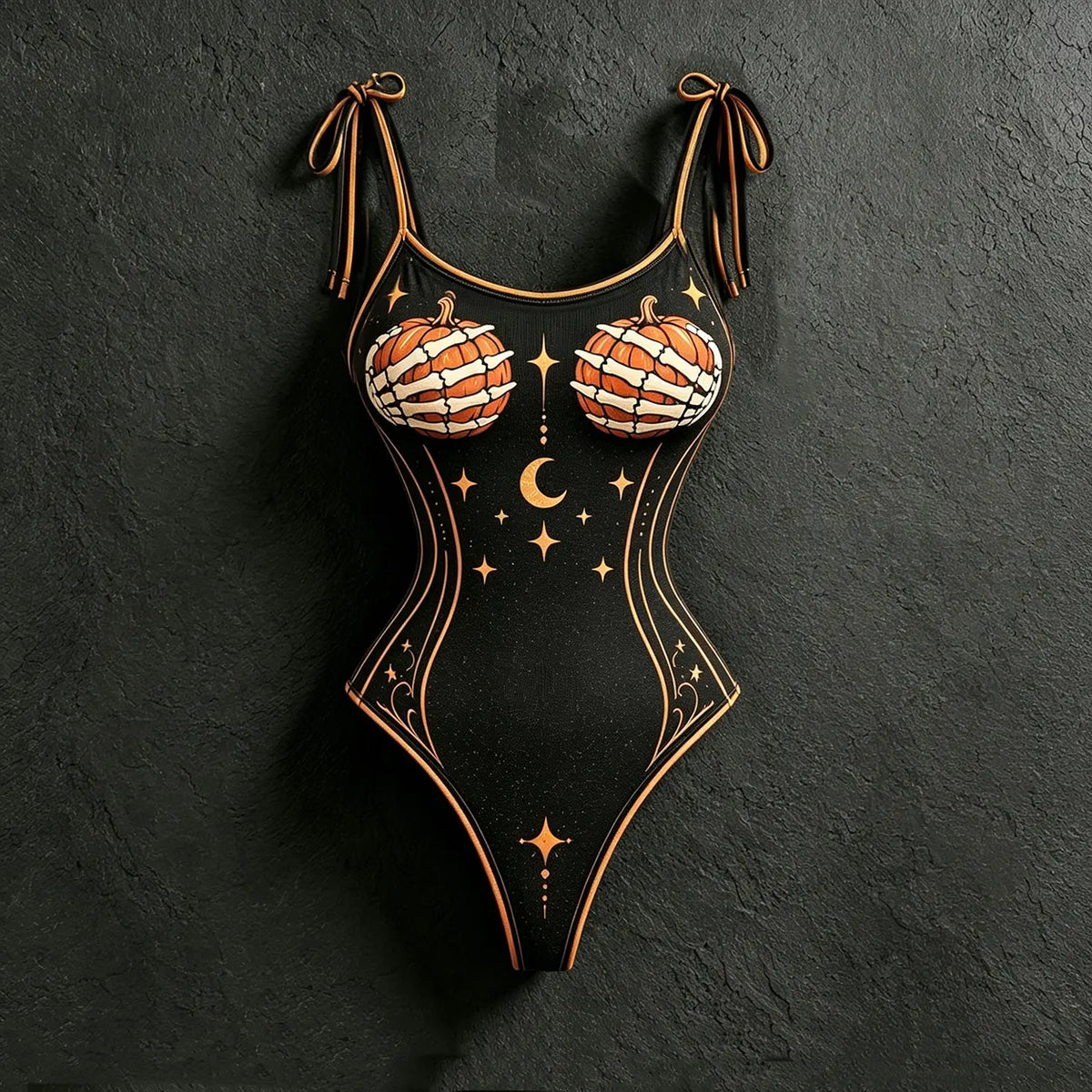 Women's Retro Halloween Pumpkin & Skeleton Hand Print Casual Two-piece Set