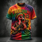 Men's Reggae Flamingo Freedom Tie-Dye Print Crew Neck T-Shirt