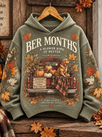 Women's Vintage Autumn Truck-print Casual Hooded Sweater