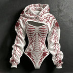 Women's Halloween Gothic Rose Skeleton Vein Print Hoodie Set Two-piece Outfit