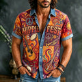 Men's Hippie Fest Music Retro Print Short Sleeve Buttons Shirt