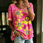 Women's Retro Bohemian Floral And Hippie Print Top