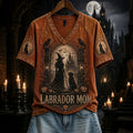 Women's Raven Witch Dog Castle Retro Dark Print V-neck T-shirt