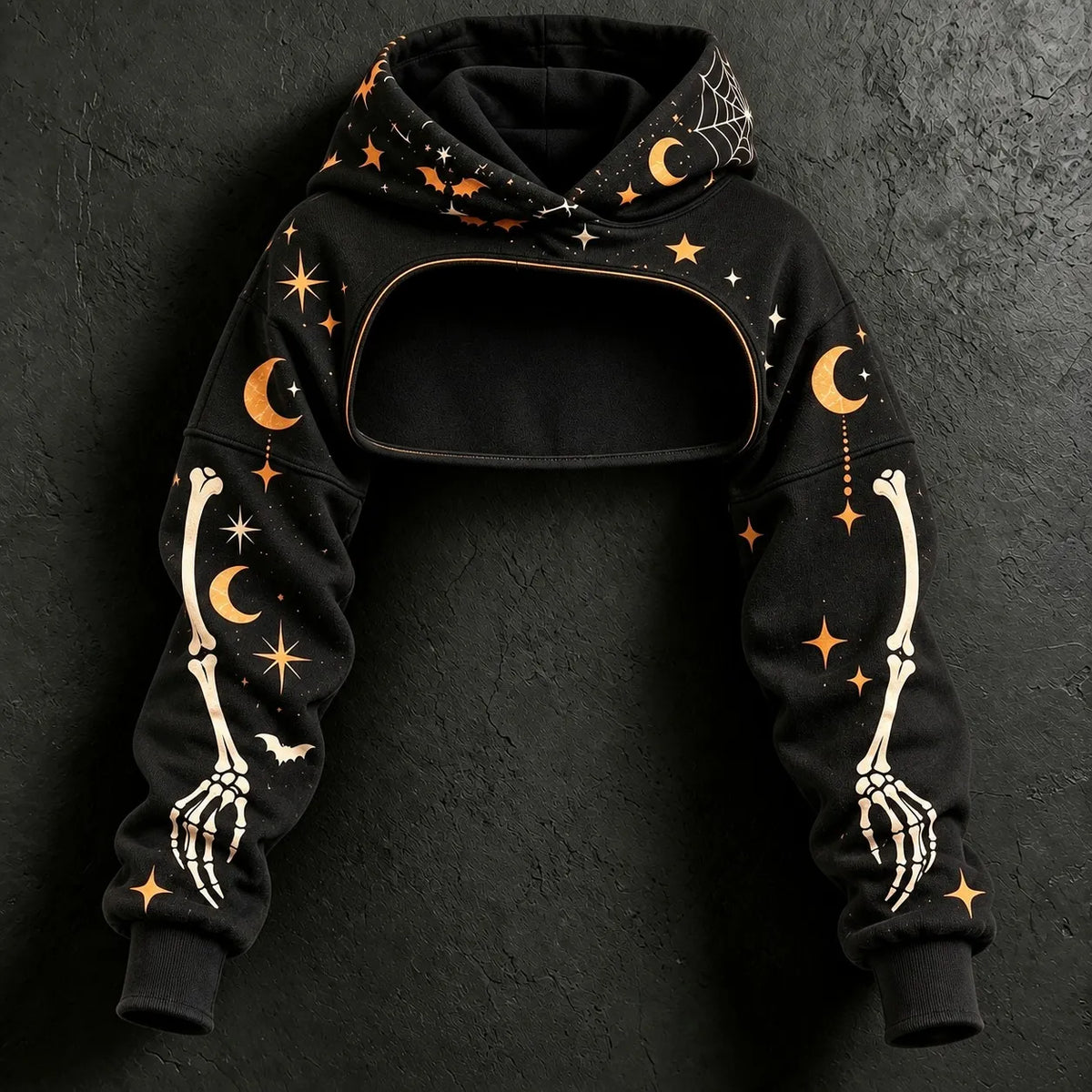 Women's Retro Halloween Pumpkin & Skeleton Hand Print Casual Two-piece Set