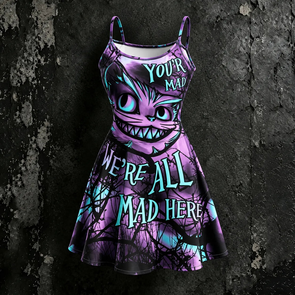 Halloween Tie-dye Cat And Dry Tree Branch Print Hoodie And Sundress Two-piece Set