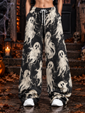 Women's Halloween Spooky Ghost Pattern Casual Loose Drawstring Sweatpants