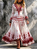 Women's Halloween Bloody  With Bohemia Ethnic Patterns Long Sleeve Maxi Dress