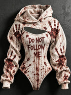 Women's Halloween Do Not Follow Me Print Hoodie Two Piece Set