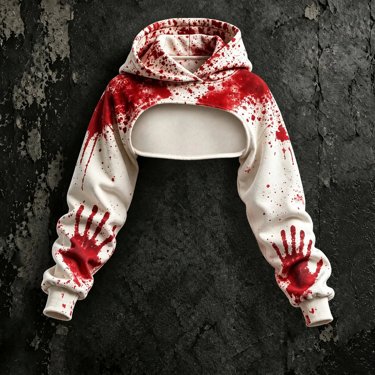 Women's Retro Halloween Bloodstain Hand Print Hoodie Suspender Dress Two-piece Set