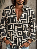 Men's Hippie Geometric Black Cat Print Long Sleeve Shirt