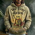 Men's We Pray At Dawn Frog Holding Holy Bible Print Hoodie