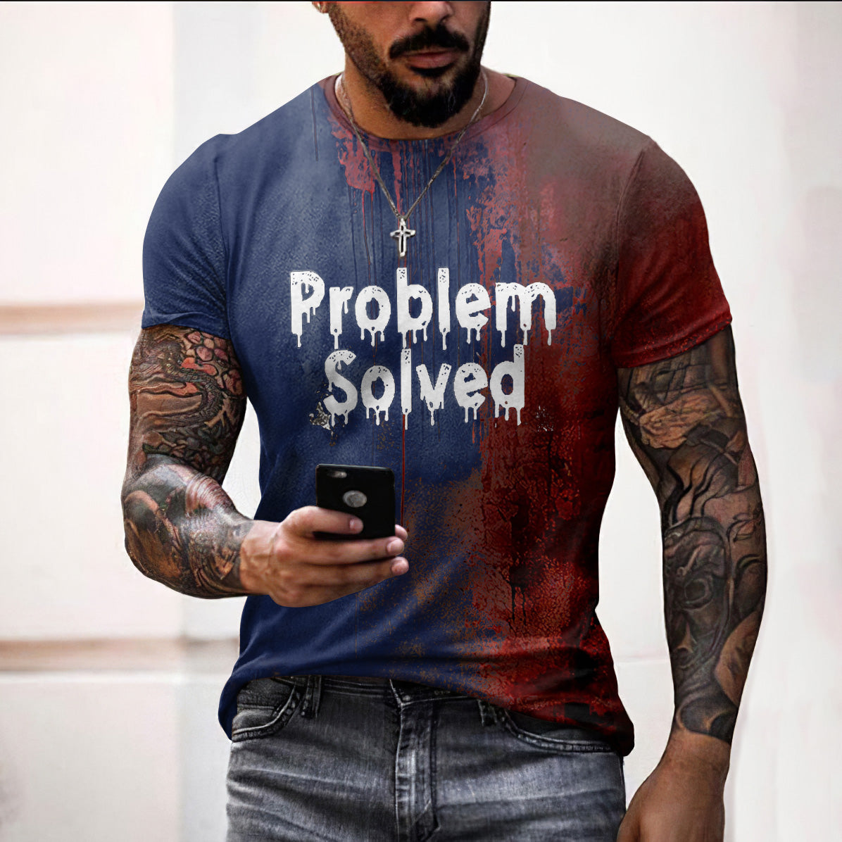 Men's Bloody Problem Solved Halloween Print T-shirt