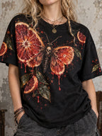 Women's Gothic Blood Orange Death Moth Graphic Casual T-shirt