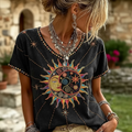 Bohemian Chic Women’s Embroidered Sun & Moon Casual Tee