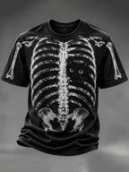 Men's Halloween Peeking Black Cat X-ray Rib Cage Print Short-sleeved T-shirt
