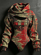 Women's Retro Color Block "i'm Broken" Print Sweatshirt Two-piece Set
