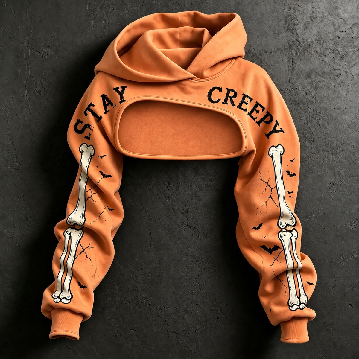 Women's Retro Halloween Skull Pumpkin Stay Creepy Print Sweatshirt Two-piece Set