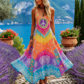 Women's Hippie Peace Sign Tie Dye Sleeveless Dress
