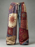Men's Hippie Patchwork Sun Moon Star Delicate Floral Print Pants