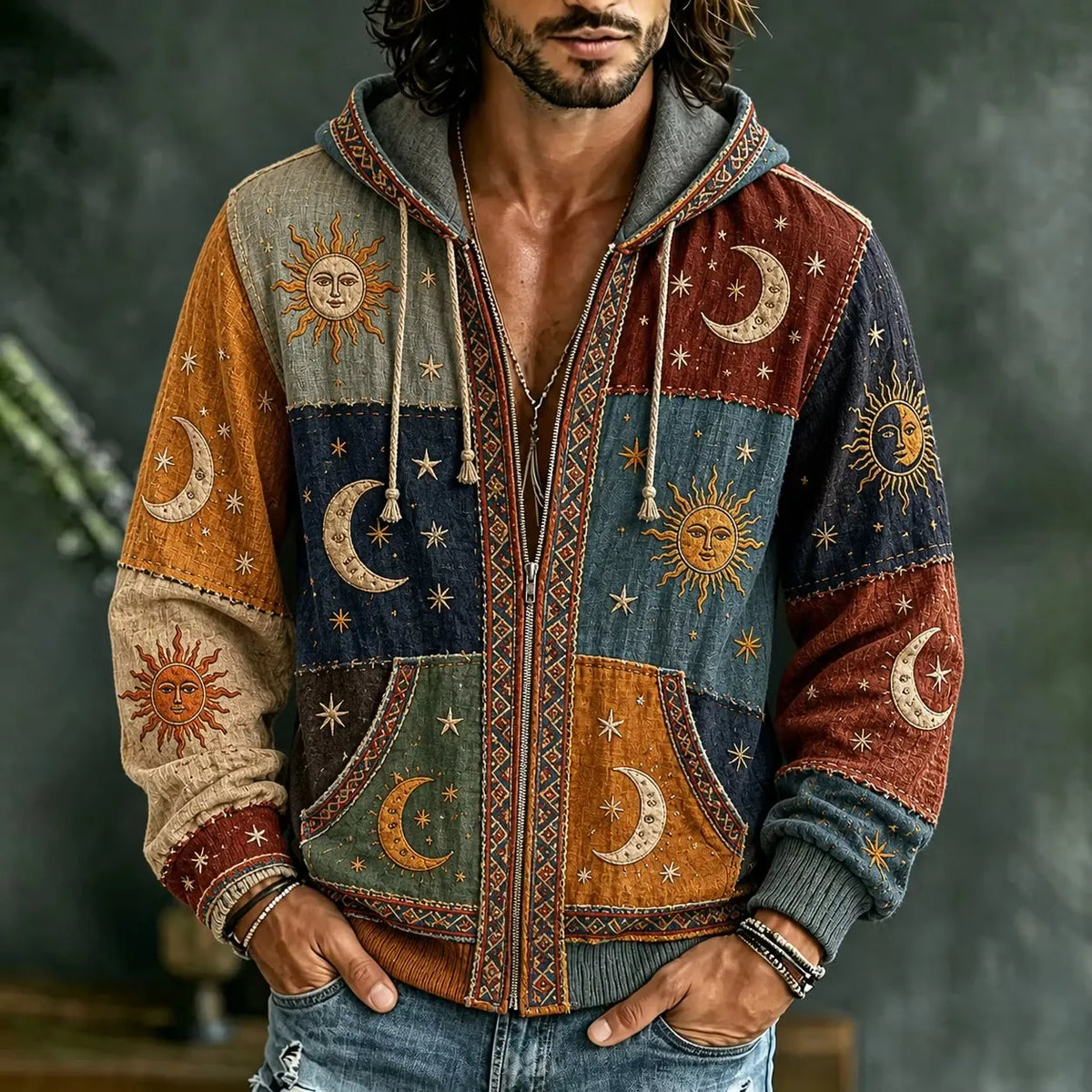 Men's Galaxy Rainbow Swirl Spiral Dot Motif Print Zipper Hoodies