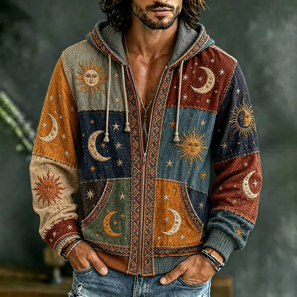 Men's Psychedelic Swirl Dot Curlicue Motif Print Zipper Hoodies
