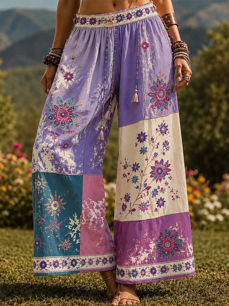 Women's Boho Patchwork Mandala Print High-waist Wide-leg Pants
