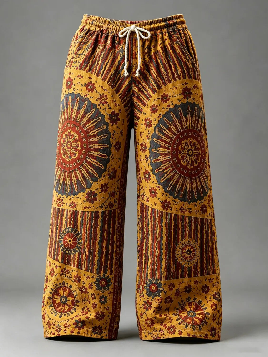 Men's Hippie Patchwork Mandala Sun Bohemian Floral Stripe Print Pants