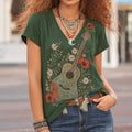 Women's Vintage Guitar Print Graphic Top