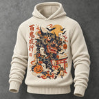 Men's Japanese Hyakki Yagyo Demon Pumpkin Ghost Knitted Hoodie