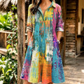 Women's Retro Abstract Art Print Midi Shirt Dress