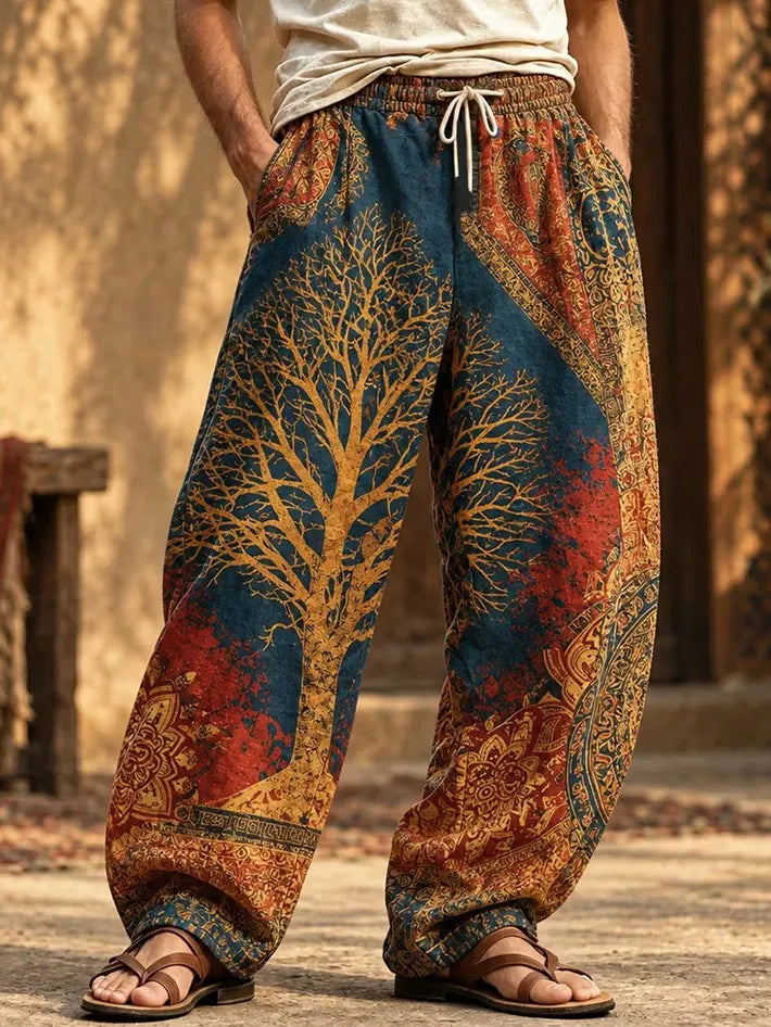 Men's Golden Tree Of Life Print Pants