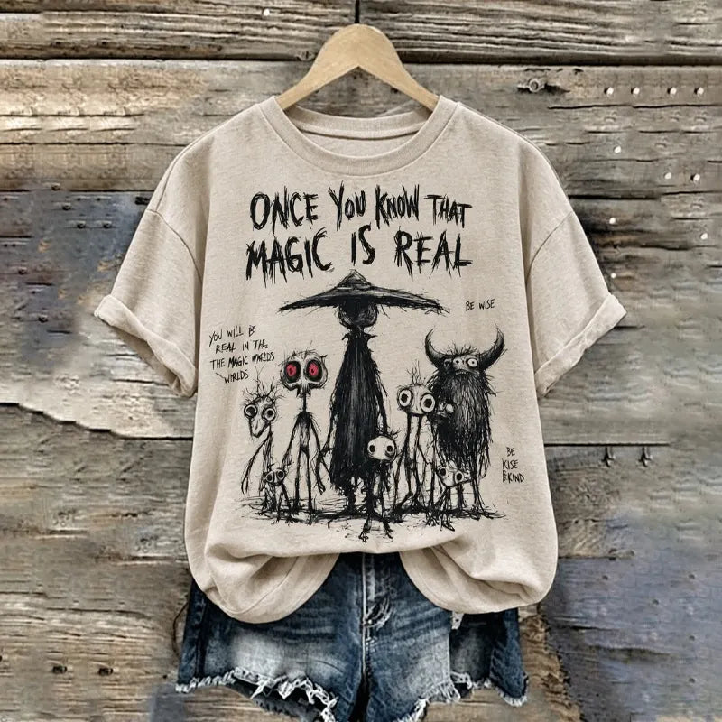 Women's Halloween Gothic Magic Monster Pattern Printed Short-sleeve Top
