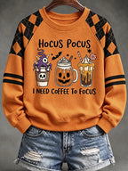 Women's Halloween Print Crew Neck Casual Sweatshirt