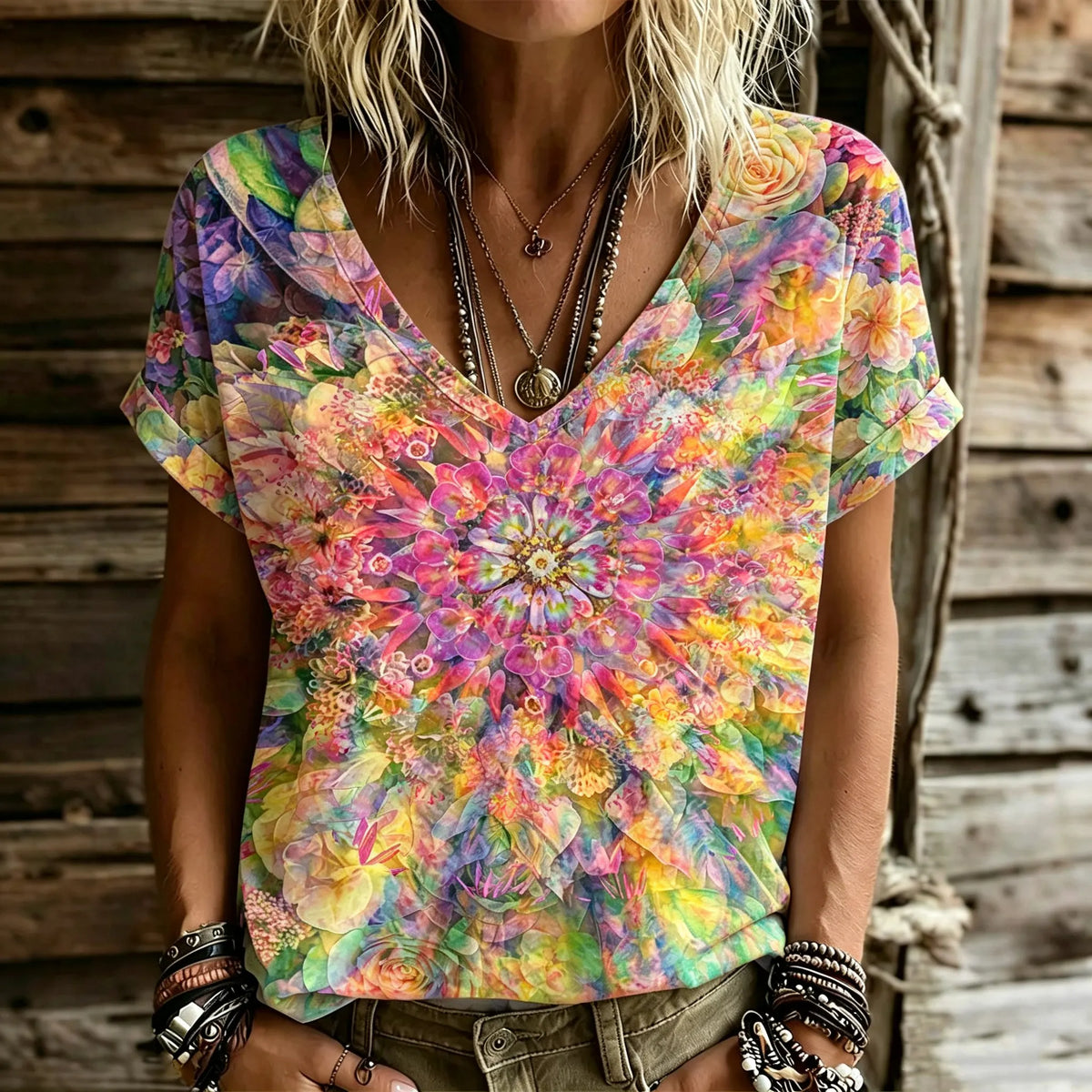 Women's Retro Bohemian Hippie Style Printed T-shirt