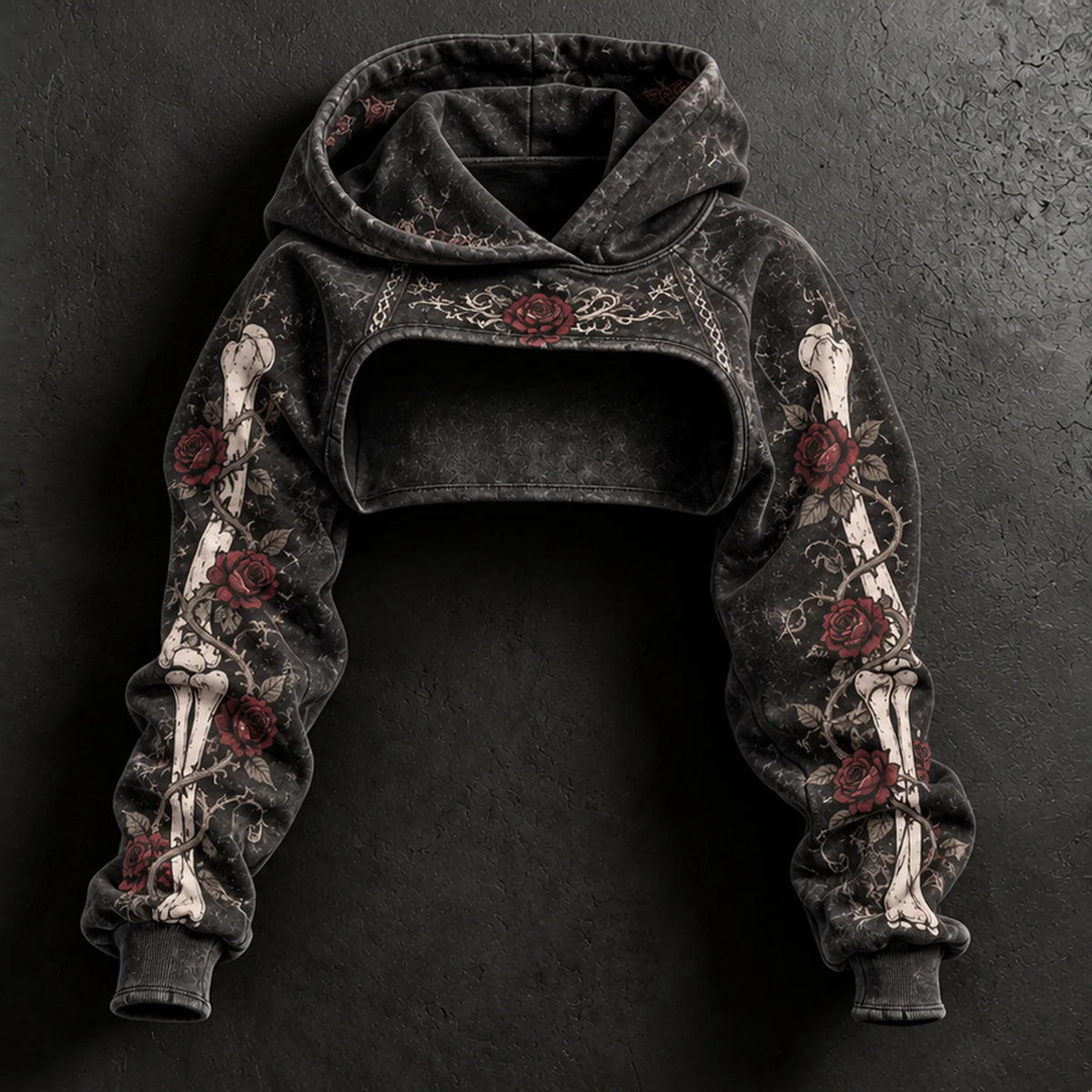 Women's Vintage Halloween Skeleton And Rose Art Print Hoodie Two Piece Set